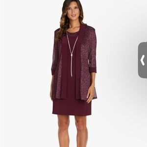 R&M Richards Women's Two Piece Metallic Rib Jacket Dress size 12
